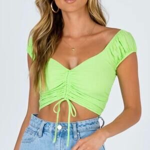 Princess Polly Darshan Top Lime cropped cinched ruched front cap sleeve v-neck 2